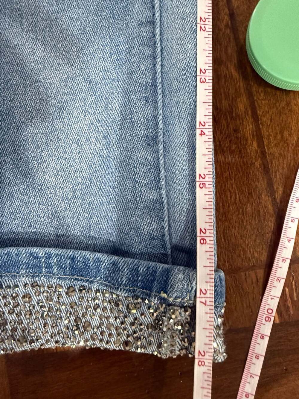 Lucky & Blessed 6 Boyfriend Jeans Light Wash Rhinestone Crystal Cuff Y2K Western - Picture 7 of 9